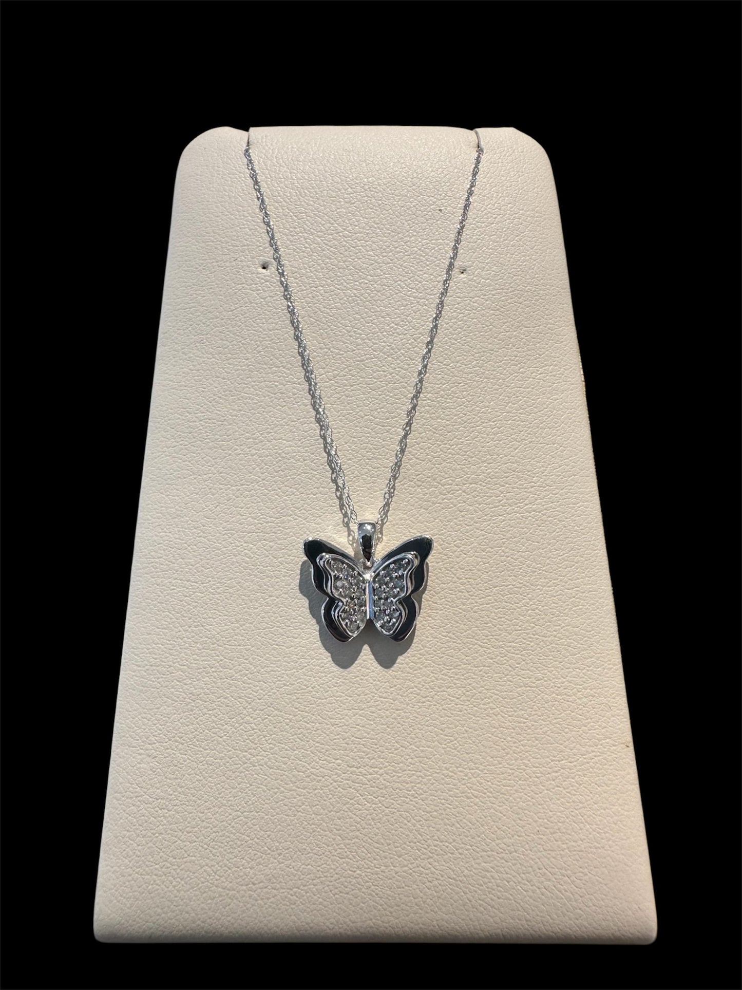 0.12CTW Butterfly Necklace, Natural Diamonds (10K White Gold)