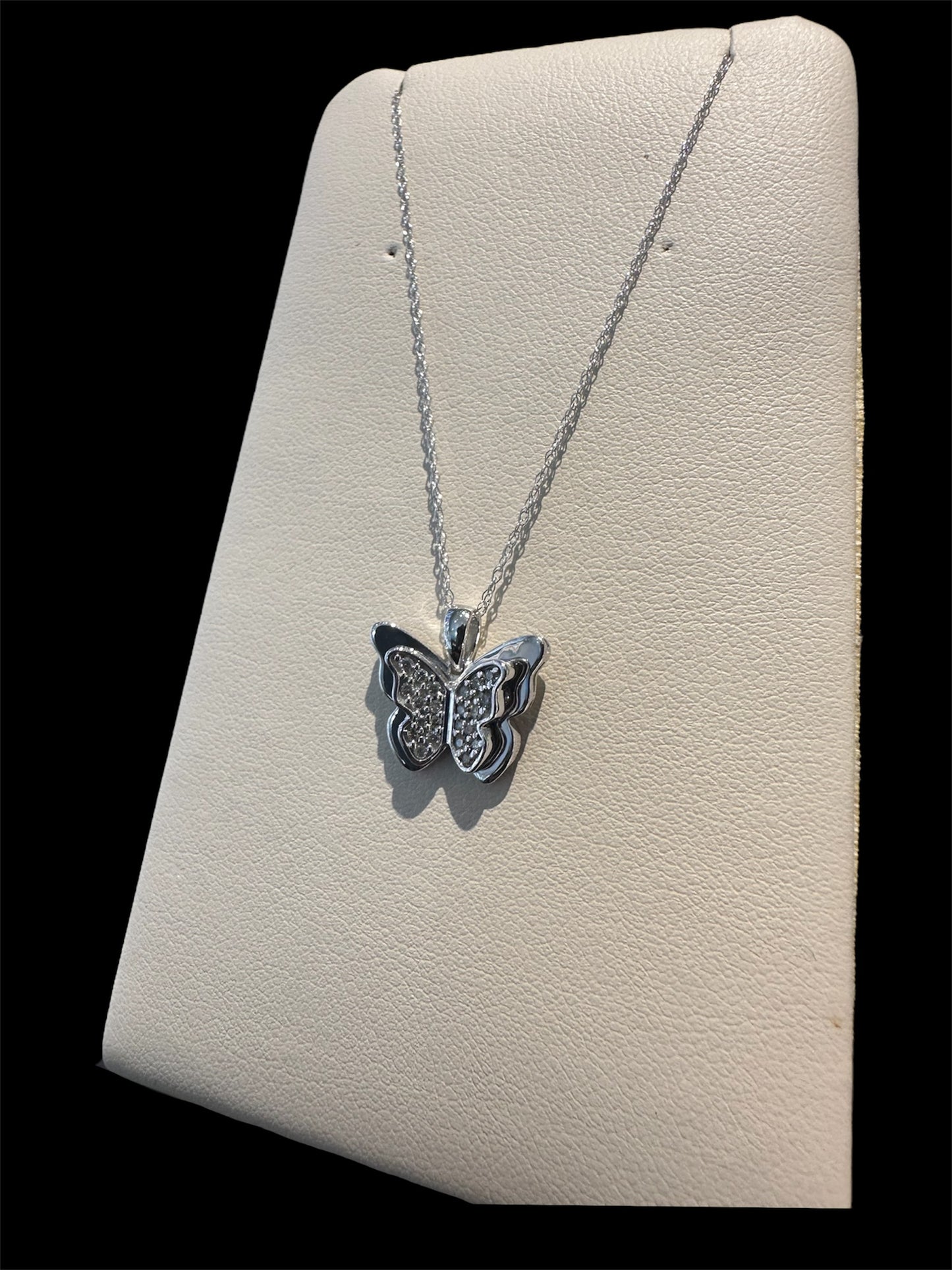 0.12CTW Butterfly Necklace, Natural Diamonds (10K White Gold)