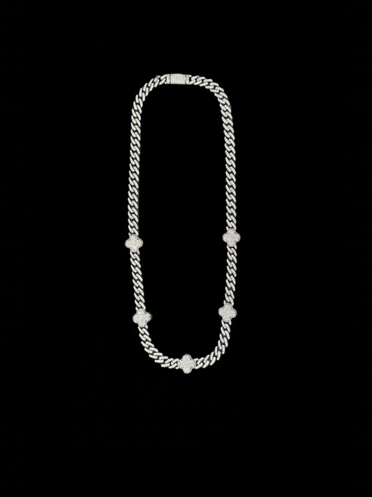 8MM VVS Moissanite Iced Out Clover Miami Cuban Link Chain (20”)