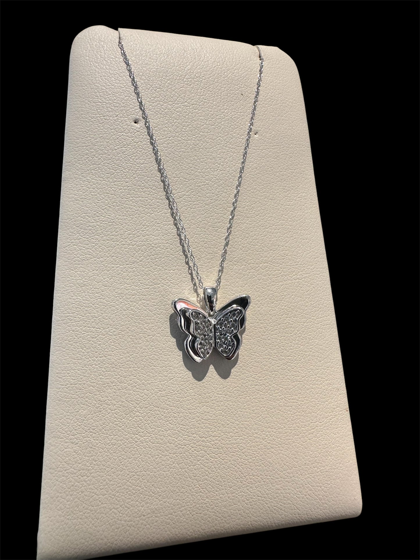 0.12CTW Butterfly Necklace, Natural Diamonds (10K White Gold)